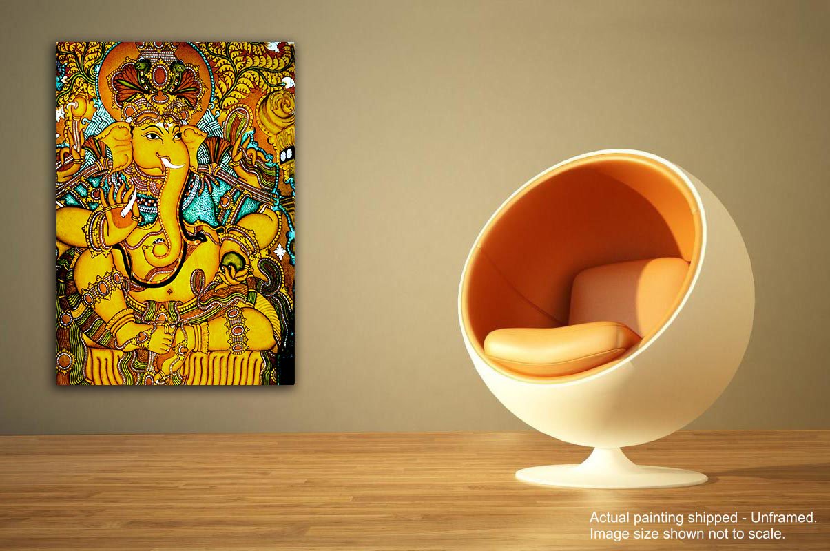 Tamatina Kerala Mural Art Canvas Painting|Jai Sri Ganesh|Art|Size-36X24 Inches.c248